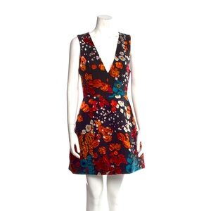 NWOT Alice + Olivia Red blue Orange burnout pattern A-line Mini Dress Sz 8 Sz M